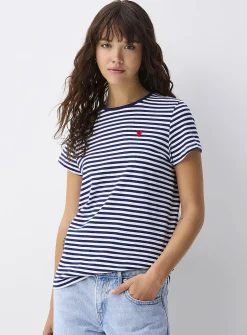 Small embroidery striped T-shirt