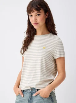 Small embroidery striped T-shirt
