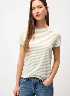Small embroidery striped T-shirt