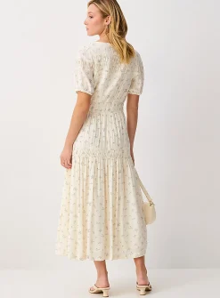 Small flowers smocked accents maxi dress