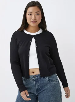 Small-button fine-knit cardigan