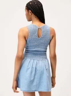 Smocked bust denim minidress