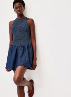 Smocked bust denim minidress