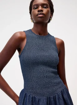Smocked bust denim minidress