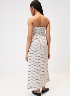 Smocked polka-dotted maxi tube dress