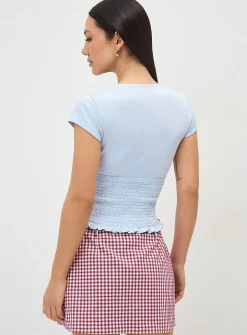 Smocked V-neck T-shirt