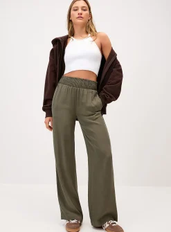 Smocked waist wide-leg pant