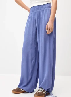 Smocked-waist crinkled-finish pant