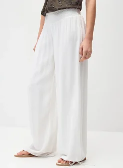 Smocked-waist crinkled-finish pant
