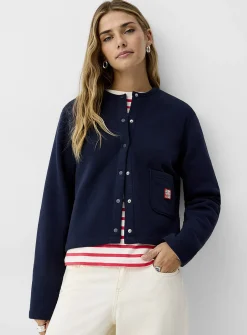Soft cotton fleece crew-neck boxy cardigan