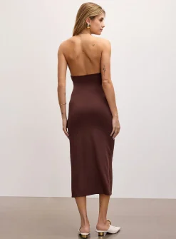 Soft microfibre golden necklace halter dress