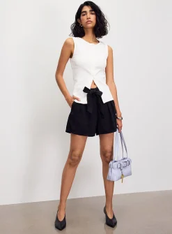 Soft supple denim belted pleated short