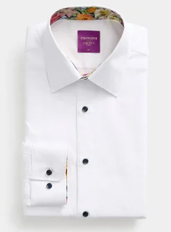Solid floral-trim shirt
