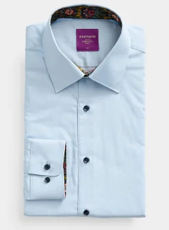 Solid floral-trim shirt