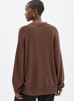 Solid loose polo sweater