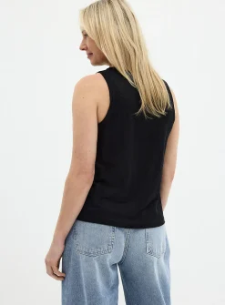 Solid pure linen crew-neck cami