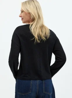 Solid pure linen long-sleeve T-shirt