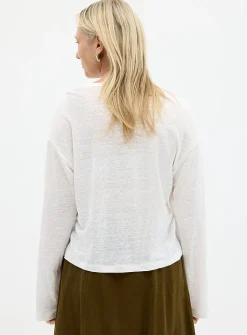 Solid pure linen long-sleeve T-shirt