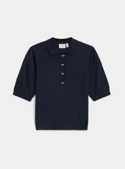 Sparkling bow buttons polo shirt