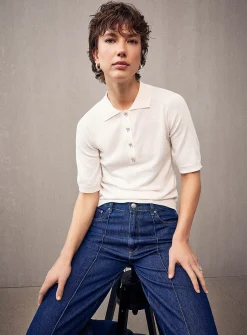 Sparkling bow buttons polo shirt
