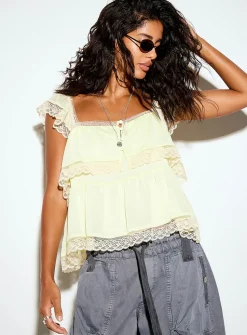 Square-neck lace accents peasant blouse