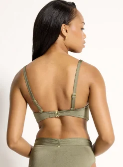 Square-neck pleated iridescent bralette