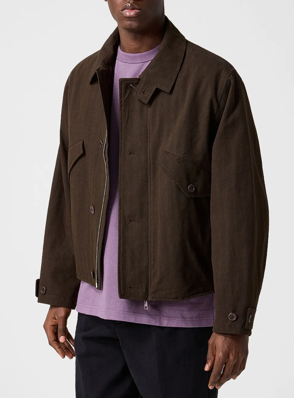 Stand-collar chevron twill jacket