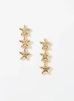 Starfish long triple earrings
