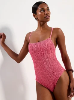Straight neck smocked one-piece