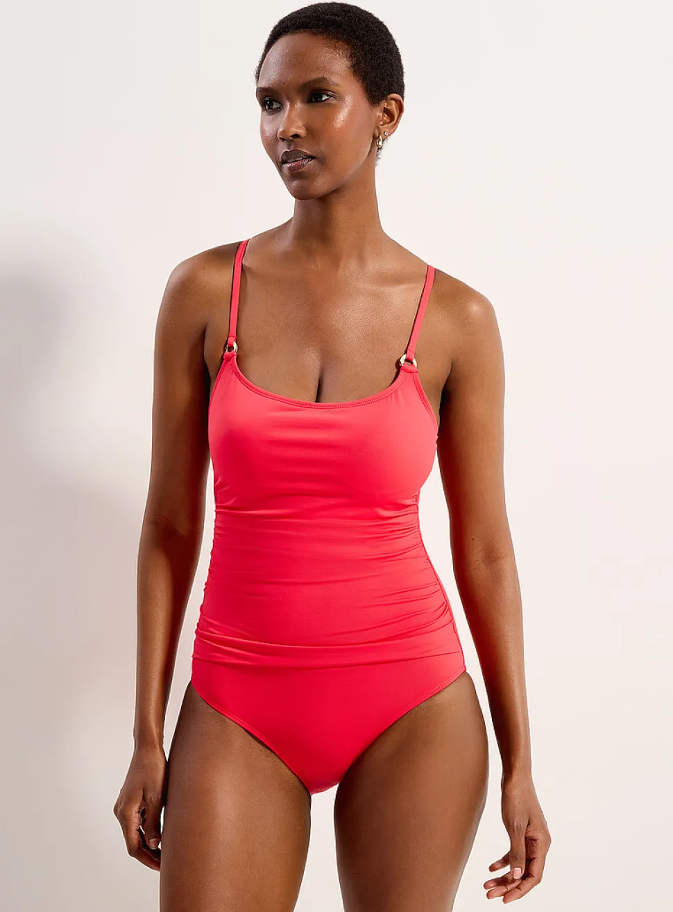 Straight-neck draped one-piece