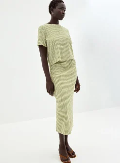 Stretch gingham boxy-fit T-shirt