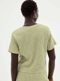 Stretch gingham boxy-fit T-shirt