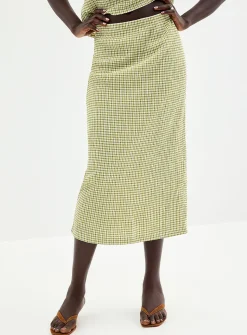 Stretch gingham pencil skirt