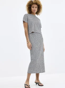 Stretch gingham pencil skirt