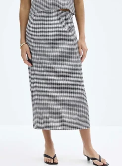 Stretch gingham pencil skirt
