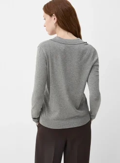 Stretch solid polo sweater