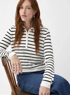 Stretch striped polo sweater