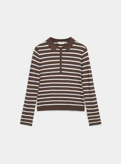 Stretch striped polo sweater