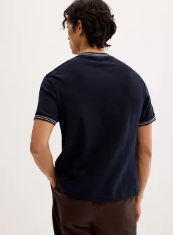 Stripe-accent textured T-shirt