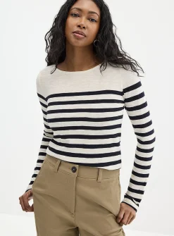 Striped boat neck T-shirt