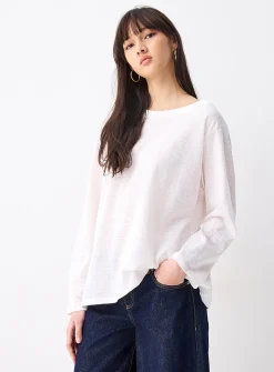 Striped boat-neck loose T-shirt