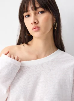 Striped boat-neck loose T-shirt