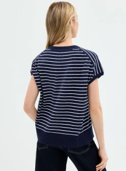 Striped cap-sleeve 100% cotton sweater