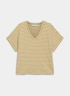 Striped cap-sleeve organic cotton T-shirt