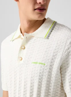 Striped collar bouclé knit polo shirt