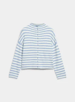 Striped funnel neck cardigan