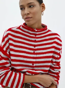 Striped funnel neck cardigan