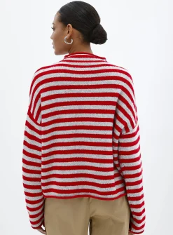Striped funnel neck cardigan