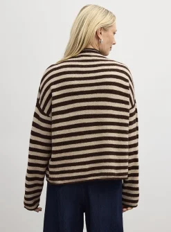 Striped funnel neck cardigan
