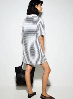 Striped Johnny collar knit minidress